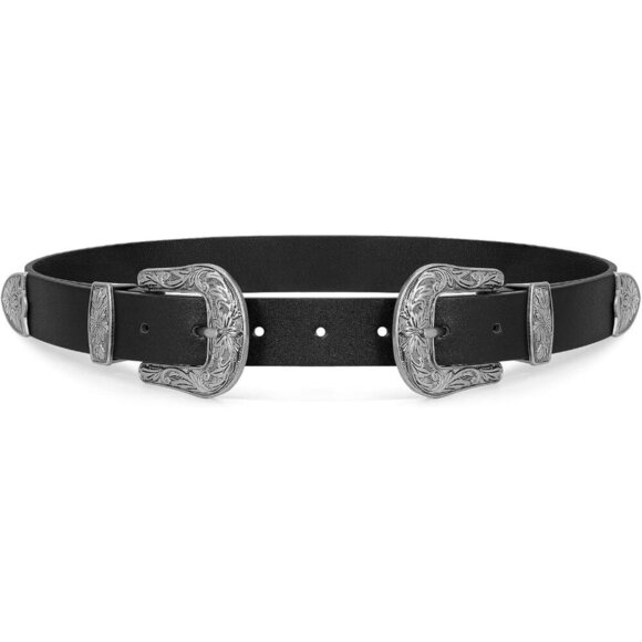 Western Leather Belt for Women Double Buckle Cowgirl Waist Accessory main image 5